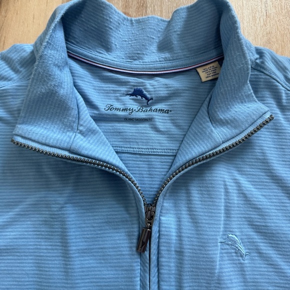 Tommy Bahama Blue Striped Quarter Zip XL - Picture 3 of 7
